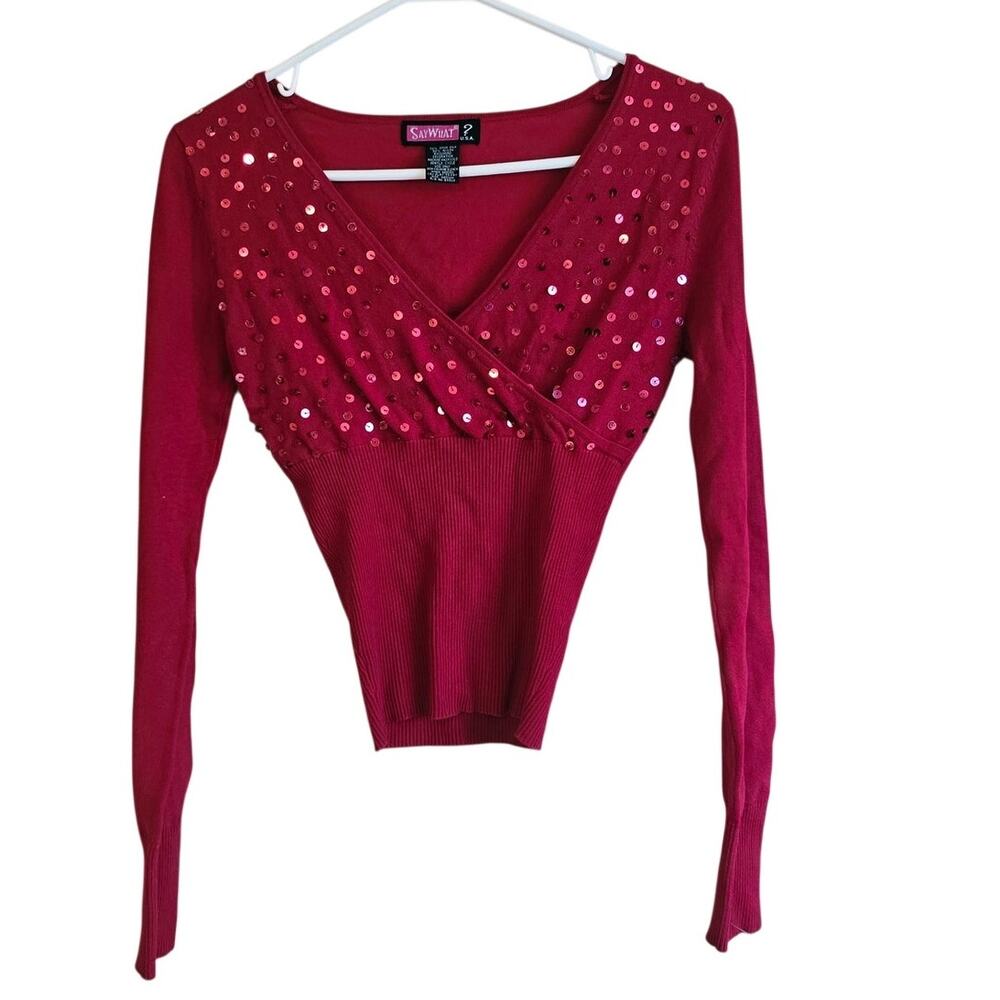 Y2K Say What spun silk blend v neck sequin sweater size medium